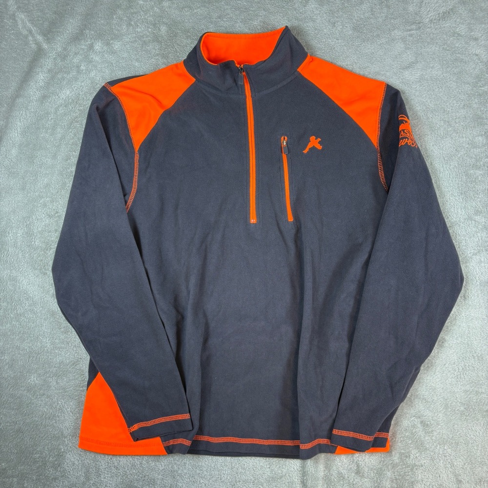Pheasants Forever Sweater Mens L 1/4 Zip Fleece Hunting Pullover Orange Grey